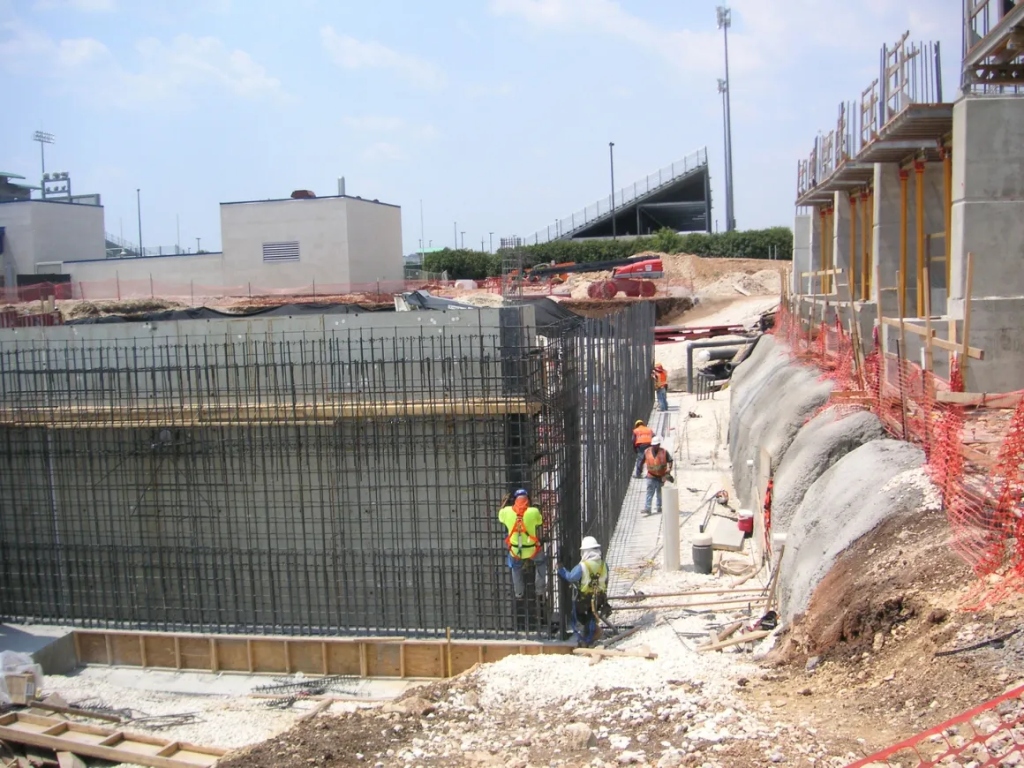 Large-scale excavation and rebar installation
